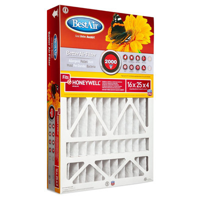 16x25 x 4 In. Honeywell Pleated Air Filter, MERV 11, Electrostatically Charged, 1 Year (3 pieces)
