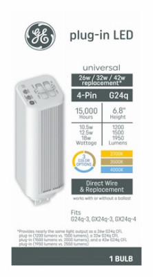 LED Linear CFL Retrofit Light Bulb, G24q base, 18Watts, 3-Color Select