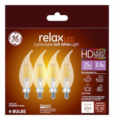 LED Light Bulbs, Soft White, Candelabra Base, 2.5 Watt, 4-Pk.