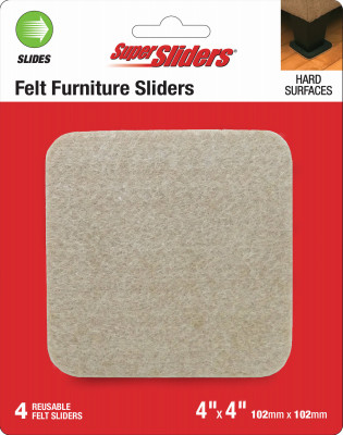Super Sliders 4" Felt Sliders Square Beige 4 Pack.