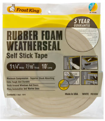 Rubber Foam Weatherseal Tape, 1-1/4W x 7/16 In. T x 10 Ft.