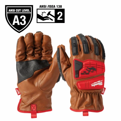 Impact Leather Work Gloves, Cut Level 3, Men's XL