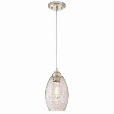 One-Light Mini Pendant Fixture, Brushed Nickel, 6.25-In. Dia.