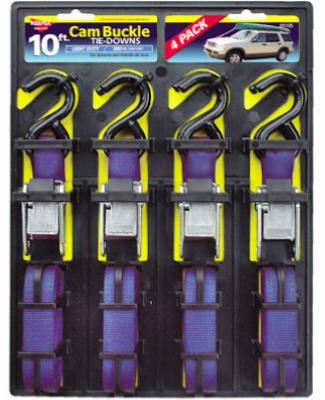 Cam Buckle Tie Down, 10 Ft., 4-Pk.