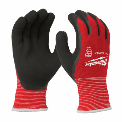 Winter Work Gloves, Dual Thermal Liner, Latex Palm, Cut Level 1, Black/Red, L