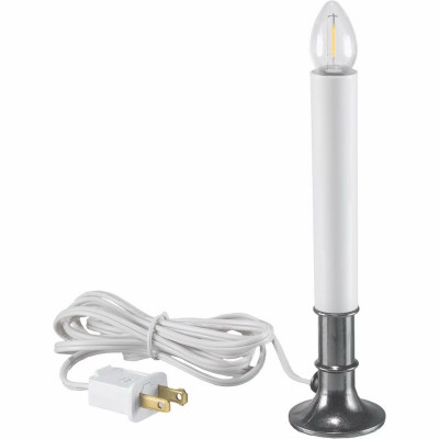 Xodus 8 In. H. x 1.75 In. D. Nickel Finish Base Plug In Candle with Dusk to Dawn Light Sensor and Replaceable LED C7 Bulb