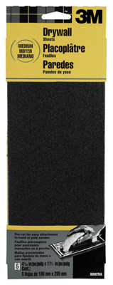 Drywall Sandpaper, Medium, 4-3/8 x 11 In., 5-Pk.