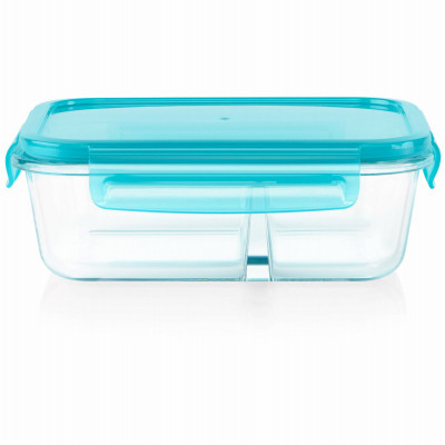 MealBox Glass Food Storage Container, 2 Compartments, 3.4 Cups (4 pieces)