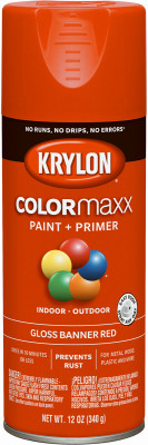 COLORmaxx Spray Paint + Primer, Gloss Banner Red, 12-oz.