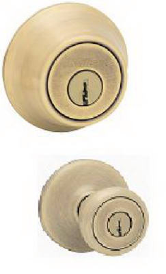 Security Tylo Entry Lockset And Deadbolt Combo Pack, Antique Brass