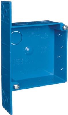 2 Gang ENT Quick Connect Smurf Switch & Outlet Box, Blue, 4 x 4 x 1-1/2 In.