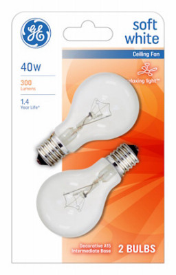 Ceiling Fan Bulbs, White, Intermediate Base, 40 Watt, 2-Pk.
