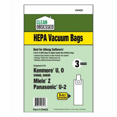 Kenmore & Panasonic Vacuum Cleaner Bags, Type U, O & U-2 HEPA, 3-Pk.