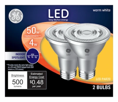 LED Directional Light Bulb, R20, Warm White, Clear Bulb, 500 Lumens, 7 Watt, 2-Pk.