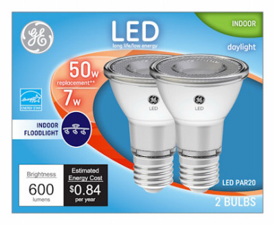 LED Directional Light Bulb, R20, Daylight, Clear Bulb, 500 Lumens, 7 Watt, 2-Pk.