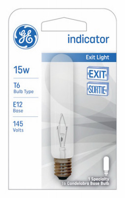 Exit Sign Light Bulb, Clear, 15 Watt (6 pieces)