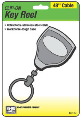 Key Reel Clip, Retractable, Black With 48-In. Stainless Steel Cable