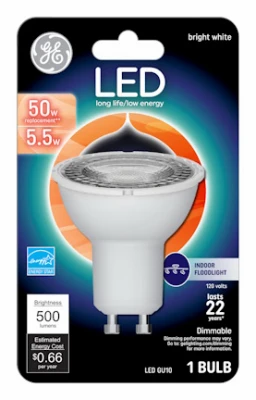 LED Floodlight Bulb, Indoor, Bright White, White Bulb, 385 Lumens, 5.5 Watt
