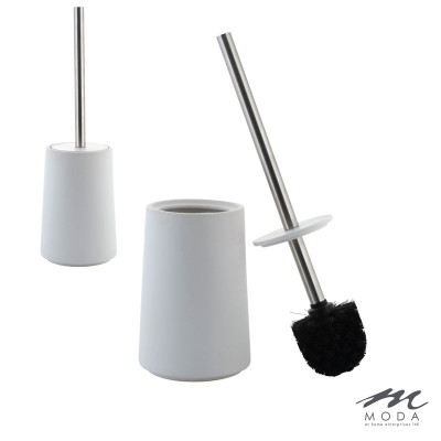 Toilet Bowl Brush & Caddy, Matte White Ceramic