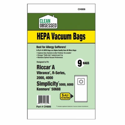 Riccar Vacuum Cleaner Bags, Type A HEPA, 9-Ct.