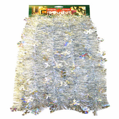 Holographic Silver Snowflakes with Silver Center Garland, 4-1/2 In. x 10 Ft.