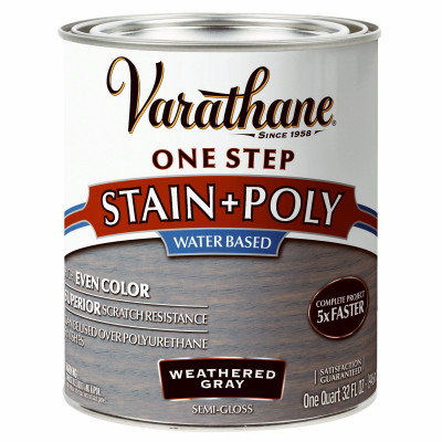 Stain & Polyurethane, Water-Based, Weathered Gray, Semi-Gloss, 1-Qt.