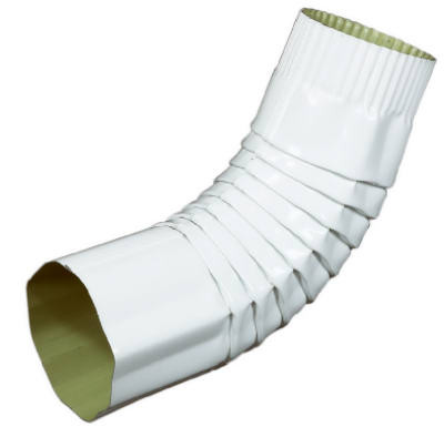 Gutter Elbow, Corrugated Round, White Aluminum, 3 In.