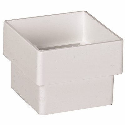 Downspout Connector, Contemporary, Square, Vinyl, White, 2-In.