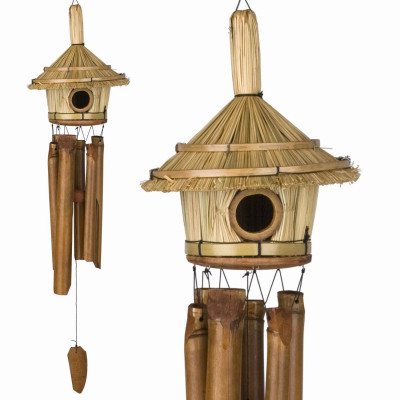 Thatched Birdhouse Wind Chimes, 6 Bamboo Tubes