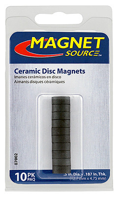 Ceramic Disc Magnet, 5 x 1.875-In., 10-Pc.