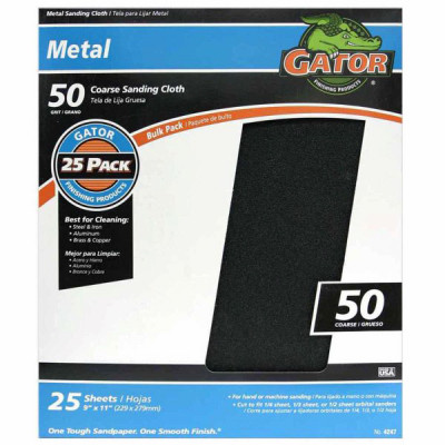 Emery Metal Polishing Cloth, Coarse 50-Grit, 9 x 11 In., 25-Ct.