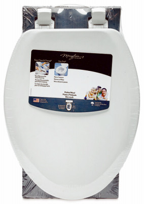 Elongated Molded Wood Toilet Seat, Easy-Clean & Change  Hinge, STA-TITE , White
