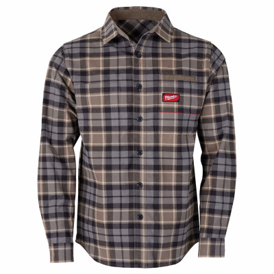 Gridiron Flannel Shirt, Heavyweight Cotton, 3 Pockets, Gray, M