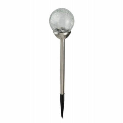 Solar Pathway Light, Stainless Steel, Crackle Glass Ball, White or Color Changing, 17 In. High (6 pieces)