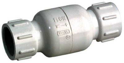 PVC Check Valve, Threaded, White, Schedule 40, 1/2 In.