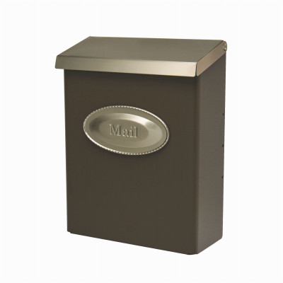 Designer Vertical Wall Mount Mailbox, Concealed Lock, Medium, Venetian Bronze Steel + Satin Nickel