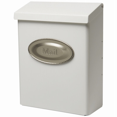 Designer Vertical Wall Mount Mailbox, Concealed Lock, Medium, White Steel