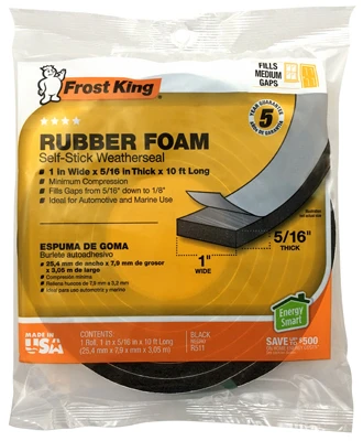 Rubber Foam Weatherseal Tape, 1W x 5/16 In. T x 10 Ft.