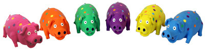 Polka Dot Pig Squeaky Dog Toy, Latex, Assorted Colors, 4-In. (3 pieces)