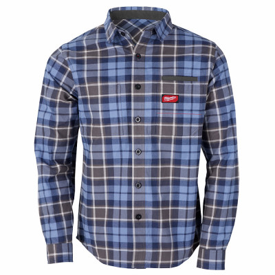 Gridiron Flannel Shirt, Heavyweight Cotton, 3 Pockets, Blue, 2XL
