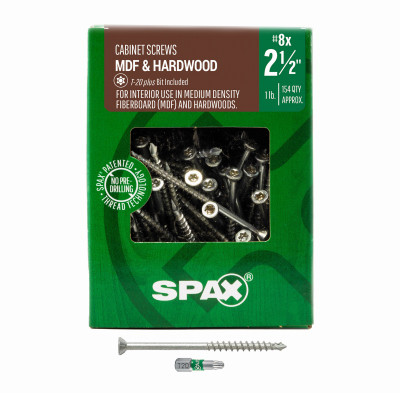 #8 x 2-1/2" Interior Trim Head Wood Screws  Cabinet MDF Hardwood Torx T-Star Plus (154 EA) 1 LB