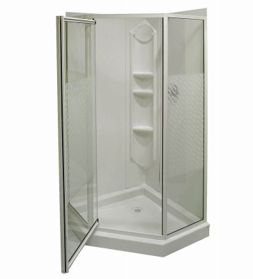Himalaya Shower Wall Surround, Center Drain, Polystyrene, White, 38 x 38 In.
