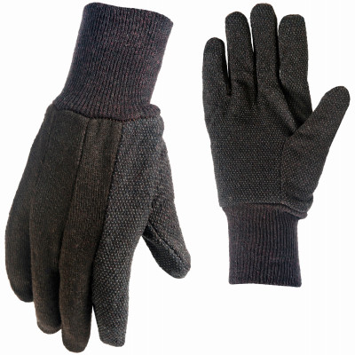 Dot Jersey Gloves, Brown Cotton, Men's M