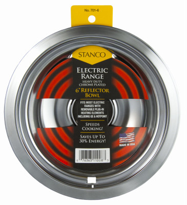 Electric Range Reflector Bowl, Removable Element, Chrome, 6 In.