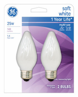 Decorative Light Bulb, Flame Shape, White, 25 Watt, 2-Pk.