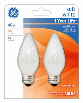 Decorative Light Bulb, Flame Shape, White, 40 Watt, 2-Pk.