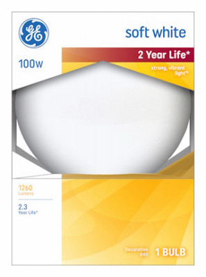 Globe Light Bulb, White, 100 Watt, 5 In. (6 pieces)