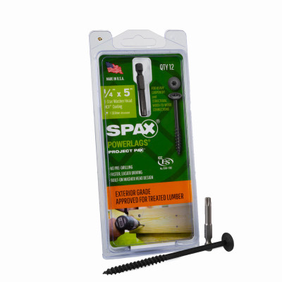 1/4" x 5" Exterior Washer Head Structural Wood Lag Screws Powerlags Torx T-Star (12 EA)