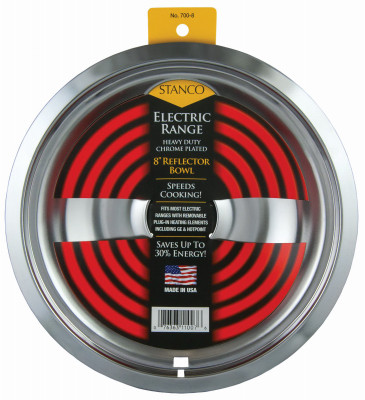 Electric Range Reflector Bowl, Removable Element, Chrome, 8 In.