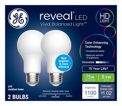 LED Light Bulbs, A19, Warm White, 8.5 Watt, 2-Pk.